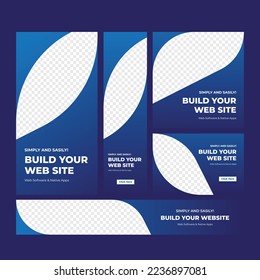 Resumen de la plantilla web de diseño de pancartas Set, Banner web horizontal. Fondo de cabecera de la cubierta azul gradiente moderno para el diseño de sitios web, banner de anuncios de cubierta de medios sociales, Vector EPS 10