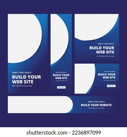 Abstract banner design web template Set, Horizontal web banner. Modern Gradient Blue cover header background for website design, Social Media Cover ads banner, Vector EPS 10