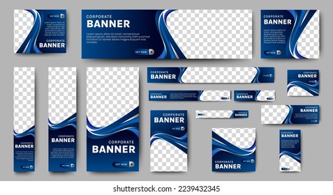 Abstract banner design web template Set, Horizontal header web banner. Modern Gradient Blue cover header background for website design, Social Media Cover ads banner, flyer, invitation card