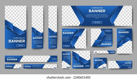 Abstract banner design web template Set, Horizontal header web banner. Modern Gradient Blue cover header background for website design, Social Media Cover ads banner, flyer, invitation card