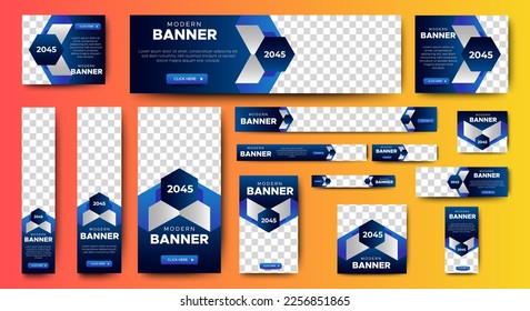 Resumen de la plantilla web de diseño de pancartas Set, Banner web de encabezado horizontal. Fondo de encabezado de cubierta azul degradado moderno para diseño de sitios web, banner de anuncios de cubierta de medios sociales, volante, tarjeta de invitación