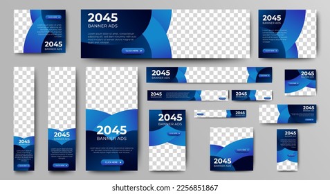 Abstract banner design web template Set, Horizontal header web banner. Modern Gradient Blue cover header background for website design, Social Media Cover ads banner, flyer, invitation card