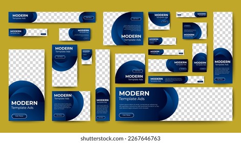 Abstract banner design web template Set, Horizontal header web banner. Modern Gradient Blue cover header background for website design, Social Media Cover ads banner, flyer, invitation card