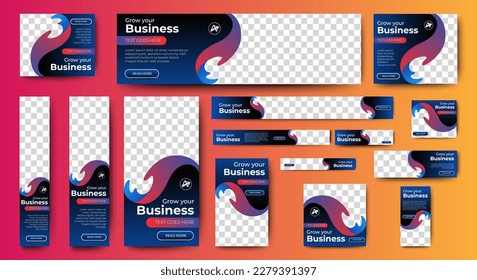 Abstract banner design web template Set, Horizontal header web banner. Modern Gradient Blue cover header background for website design, Social Media Cover ads banner, flyer, invitation card