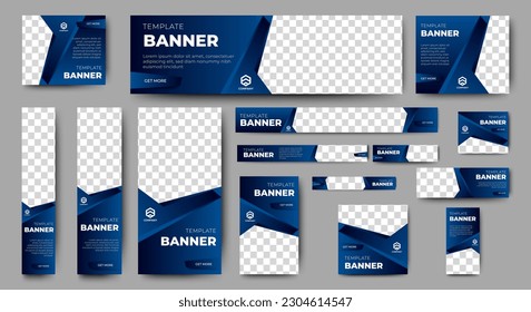 Abstract banner design web template Set, Horizontal header web banner. Modern Gradient Blue cover header background for website design, Social Media Cover ads banner, flyer, invitation card
