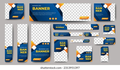Abstract banner design web template Set, Horizontal header web banner. Modern Gradient Blue cover header background for website design, Social Media Cover ads banner, flyer, invitation card