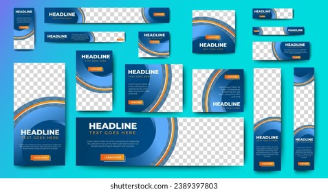Abstract banner design web template Set, Horizontal header web banner. Modern Gradient Blue cover header background for website design, Social Media Cover ads banner, flyer, invitation card