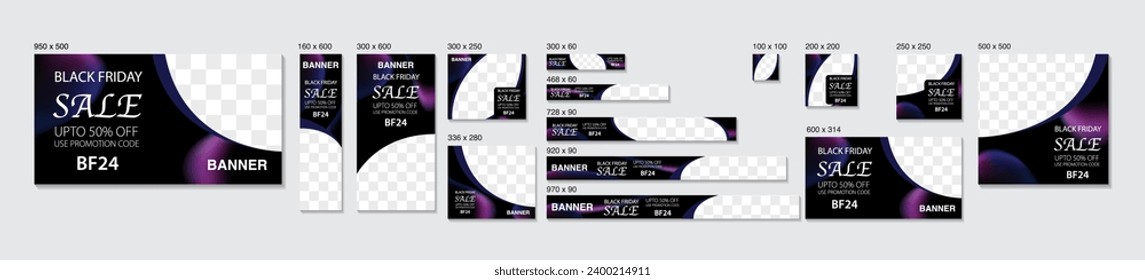 Abstract Banner Design Web Template Set with Modern Gradient on liquid purple bubbles background. Cover Header Background for Website Design, Social Media, Flyer, and Invitation Card. Vector.