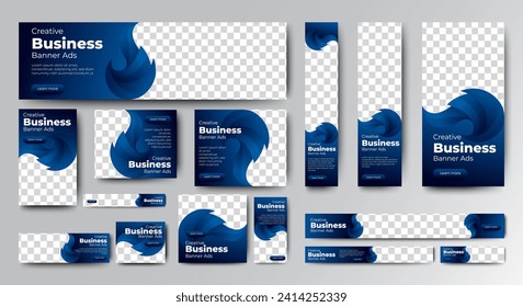 Abstract banner design web template Set, Horizontal header web banner. Modern Gradient Blue cover header background for website design, Social Media Cover ads banner, flyer, invitation card