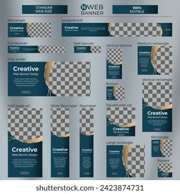 Abstract banner design web template Set, Horizontal header web banner. Modern Gradient Blue cover header background for website design, Social Media Cover ads banner,