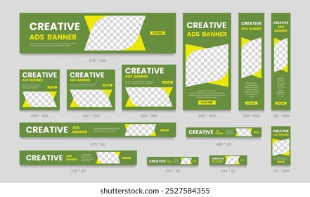 Conjunto de Plantilla de Web de diseño de Anuncio Abstractas. Anuncio de Anuncios de Negocios. Vertical, Horizontal, Plantilla de portada de redes sociales cuadradas. ILUSTRACIÓN VECTORIAL EPS
