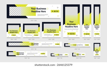 Abstract banner design web template bundle, horizontal header web banner set. Modern blue and green gradient cover header background for website ads design, social media cover ads banner