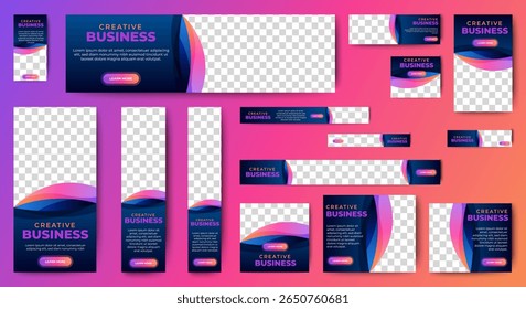 Abstract banner design web template Set, Horizontal header web banner. Modern Gradient Blue cover header background for website design, Social Media Cover ads banner, flyer, invitation card