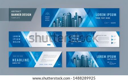 Abstract banner design web template Set, Horizontal header web banner. Modern Geometric Blue Triangle cover header background for website design, Social Media Cover ads banner, flyer, invitation card