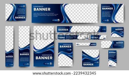Abstract banner design web template Set, Horizontal header web banner. Modern Gradient Blue cover header background for website design, Social Media Cover ads banner, flyer, invitation card