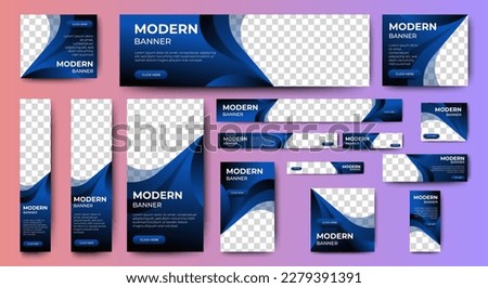 Abstract banner design web template Set, Horizontal header web banner. Modern Gradient Blue cover header background for website design, Social Media Cover ads banner, flyer, invitation card
