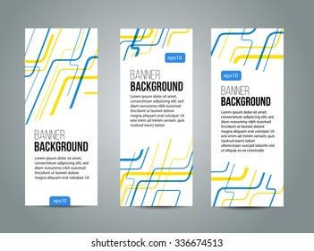 Abstract banner design, yellow and blue color line style. Vector 