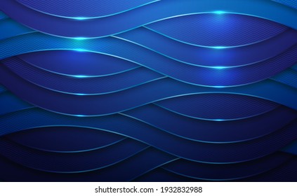 Abstract banner dynamic gradient blue curve shapes and light with line zigzag texture background. Decoration element for poster or cover design. Vector illustration