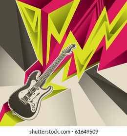 Pancarta abstracta con guitarra eléctrica. Ilustración vectorial.