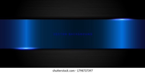 Abstract banner elegant template geometric blue metalic on black metal background and texture. Vector illustration