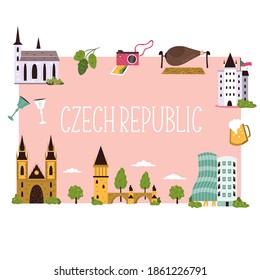 Abstract banner with famous symbols and landmarks of Czech Republic. Vector hand drawn banner