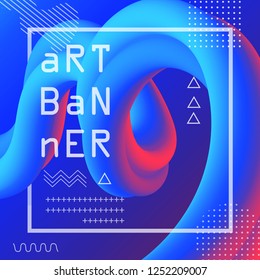 Abstract banner flow fluid shapes. Liquid wave trendy modern. Blue and red vibrant color background. Curve concept vector graphic style.	