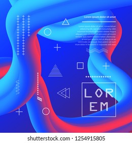 Abstract banner flow fluid shapes. Liquid wave trendy modern. Blue and red vibrant color background. Curve concept vector graphic style.	