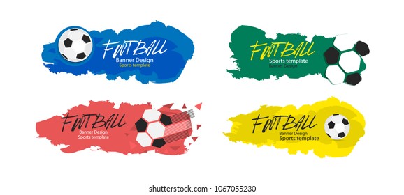 Abstract Banner football. A realistic ball, hand-drawn textures. Set of bright designs for soccer, sports templates. EPS file is layered.