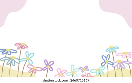 Fondo de marco de Anuncio Abstractas. Ilustración vectorial de fondo de flores de colores, plantas de flor, ramas, impresión de arte para productos de belleza, moda y naturales, tarjeta, papel, presente, evento, diapositiva, Anuncio.