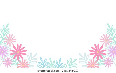 Abstract Banner Frame Background .Colorful Flowers Background Vector Illustration.Exotic Plants, Branches,Art Print For Beauty, Fashion And Natural Products,Card,Paper,Wellness, Event,Slide,Banner.