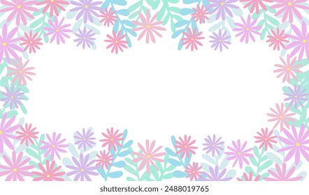 Abstract Banner Frame Background .Colorful Flowers Background Vector Illustration.Exotic Plants, Branches,Art Print For Beauty, Fashion And Natural Products,Card,Paper,Wellness, Event,Slide,Banner.