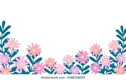 Abstract Banner Frame Background .Colorful Flowers Background Vector Illustration.Exotic Plants, Branches,Art Print For Beauty, Fashion And Natural Products,Card,Paper,Wellness, Event,Slide,Banner.