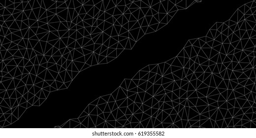 Abstract banner. Geometric low poly graphic. Background of triangular facets. Modern black and white vector pattern.