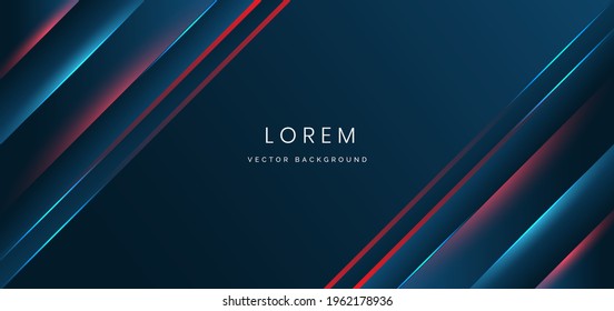 Abstrakter Banner mit leuchtenden roten Linien und blauen Linien, die sich überlagern, mit Lichteffekt auf dunkelblauem Hintergrund. Vektorgrafik