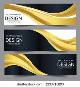 Abstract banner gold web header waves vector in gold colors. Abstract swoosh texture. banner background for web design. Can be adapt to Brochure, Annual Report, Magazine, Poster, website.