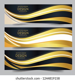 Abstract banner gold web header waves vector in gold colors. Abstract swoosh texture. banner background for web design. Can be adapt to Brochure, Annual Report, Magazine, Poster, website.
