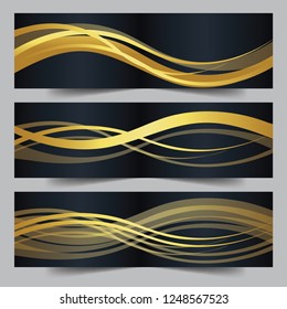 Abstract banner gold web header waves vector in gold colors. Abstract swoosh texture. banner background for web design. Can be adapt to Brochure, Annual Report, Magazine, Poster, website.