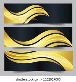Abstract banner gold web header waves vector in gold colors. Abstract swoosh texture. 