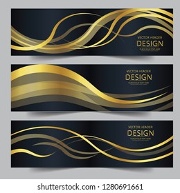 Abstract Banner Gold Web Header Waves Vector In Gold Colors. Abstract Swoosh Texture. 