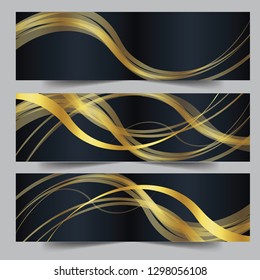 Abstract banner gold web header waves vector in gold colors. Abstract swoosh texture. 