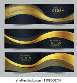 Abstract banner gold web header waves vector in gold colors. Abstract swoosh texture. 