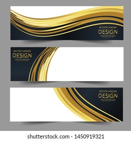 Abstract banner gold web header waves vector in gold colors. Abstract swoosh texture. 