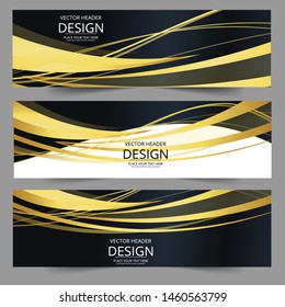 Abstract banner gold web header waves vector in gold colors. Abstract swoosh texture. 