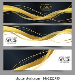 Abstract banner gold web header waves vector in gold colors. Abstract swoosh texture. 
