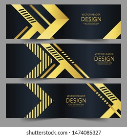 Abstract banner gold web header geometric vector in gold colors. Abstract swoosh texture. 
