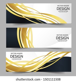 Abstract Banner Gold Web Header Waves Vector In Gold Colors. Abstract Swoosh Texture. 