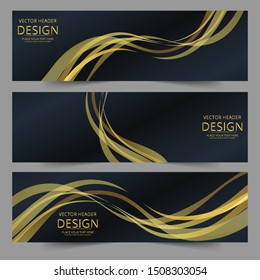 Abstract banner gold web header waves vector in gold colors. Abstract swoosh texture. 