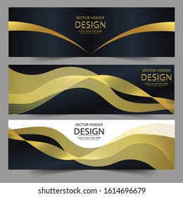 Abstract banner gold web header waves vector in gold colors. Abstract swoosh texture. 