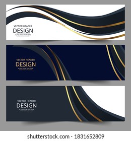 Abstrakter Banner mit goldenem Web-Header Wellen Vektorgrafik in Goldfarben. Abstrakte Swoosh-Textur. 