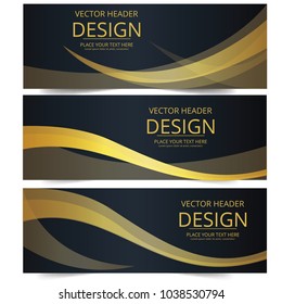 Abstract banner header web waves vector in gold colors. Abstract swoosh texture. banner background for web design.  Can be adapt to Brochure, Annual Report, Magazine, Poster, Corporate Presentation.